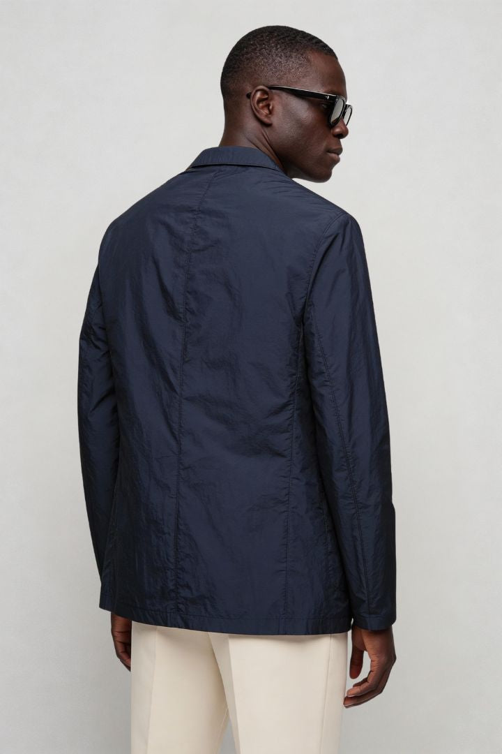 Mens lightweight navy blazer jacket back view