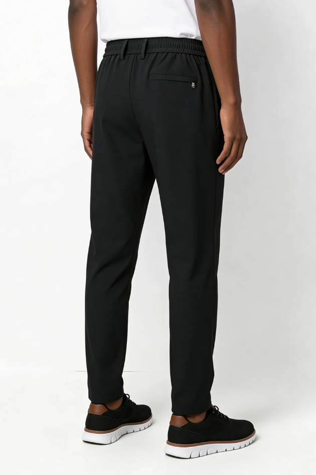 Men’s black cooling stretch trousers breathable wrinkle free lightweight no iron dress pants back view