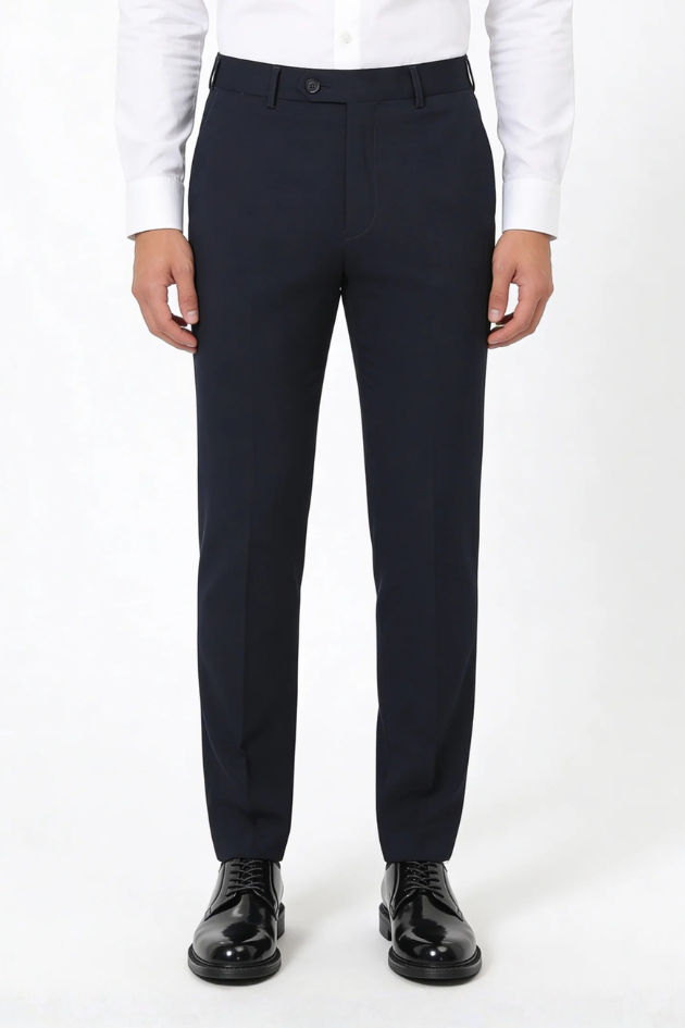Men’s wrinkle free stretch trousers breathable lightweight no iron dress pants navy front view