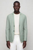 Mens lightweight sage green blazer jacket front view