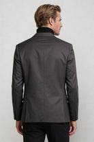 men’s gray tailored blazer slim fit smart casual sport coat structured silhouette back view