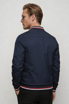 Kingsley Lightweight Zip Jacket – Navy Polyester Bomber – Contrast Rib Detail – Modern Fit – Back View
