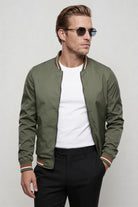 Kingsley Lightweight Zip Jacket – Green Polyester Bomber – Contrast Rib Detail – Modern Fit – Front View