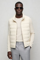 mens white down puffer vest lightweight insulated gilet front side