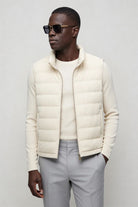 mens white down puffer vest lightweight insulated gilet front pose
