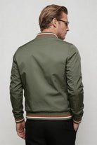 Kingsley Lightweight Zip Jacket – Green Polyester Bomber – Contrast Rib Detail – Modern Fit – Back View