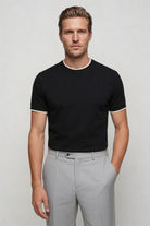 mens premium black crew neck t-shirt lyocell cotton silk blend front side