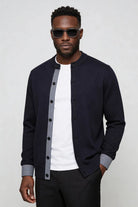 mens navy knit button cardigan sweater lightweight