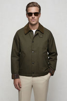 men olive green corduroy collar barn jacket
