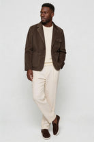 Men’s brown corduroy blazer jacket with retro tailored fit full outfit