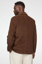 Men’s cognac brown corduroy blazer jacket with retro tailored fit back