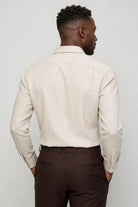 Men’s 100% linen button up shirt in light beige with tailored fit back
