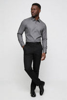 Lavencio Men’s tailored modal dress shirt in gray with modern slim fit full outfit