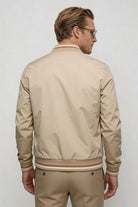 Kingsley Lightweight Zip Jacket – Beige Polyester Bomber – Contrast Rib Detail – Modern Fit – Back View