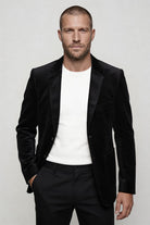 Lavencio Men’s slim fit black corduroy blazer with notch lapel and two-button closure front