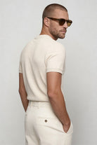 Lavencio Men’s slim fit textured cotton knit short sleeve t-shirt in cream beige side