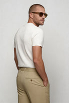 Lavencio Men’s slim fit textured cotton knit short sleeve t-shirt in cream white back