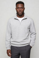 Lavencio Men’s navy quarter zip cotton sweater with tailored slim fit and metal zipper detail