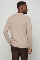 men’s beige pure wool V-neck cardigan back side view