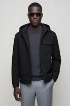 Men’s wool blend hooded zip jacket smart casual outerwear black