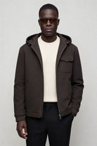 Men’s wool blend hooded zip jacket smart casual outerwear brown