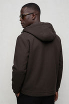Men’s wool blend hooded zip jacket smart casual outerwear brown back