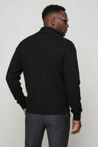 men shawl collar cotton cardigan in black back view