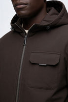Men’s wool blend hooded zip jacket smart casual outerwear brown close up