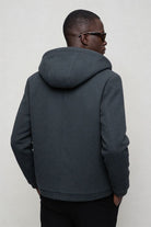 Men’s wool blend hooded zip jacket smart casual outerwear steel blue back