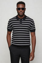 Men’s striped knit polo slim fit viscose summer sweater polo shirt front