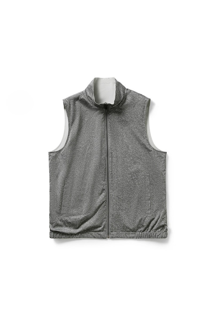 Gray sleeveless jacket on a white background