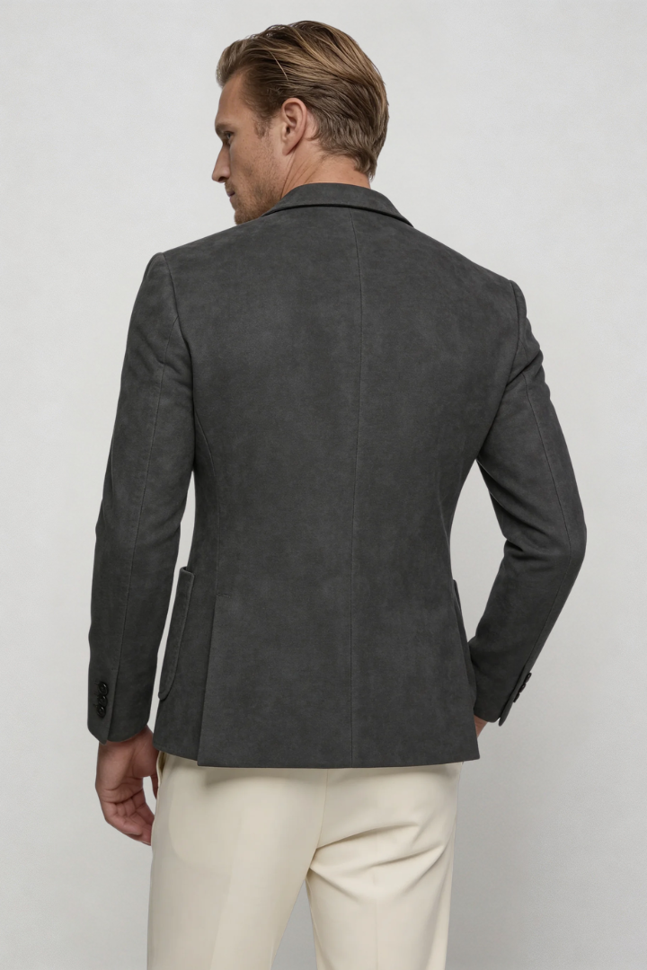 mens suede touch blazer charcoal smart casual blazer back view