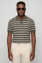 Men’s striped green knit polo slim fit viscose summer sweater polo shirt