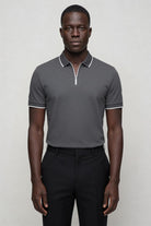 Men’s charcoal half zip polo shirt slim fit short sleeve with contrast trim collar