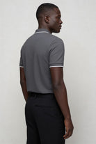 Men’s charcoal half zip polo shirt slim fit short sleeve with contrast trim collar back view