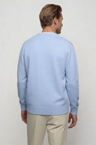 men's light blue wool v neck cardigan sweater back view