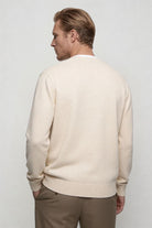 men's cream wool v neck cardigan sweater back view
