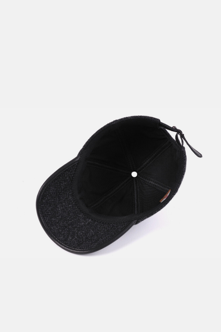 Roman pure wool baseball cap in dark tweed with adjustable leather strap for winter style