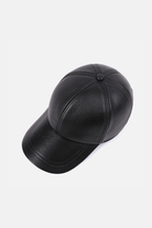 Men’s black genuine leather baseball cap with structured crown and curved brim