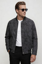 Men's gray faux suede bomber jacket lightweight modern trucker style jacket soft suede look
