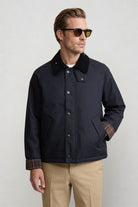 men navy corduroy collar barn jacket front view