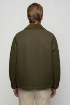 men olive green corduroy collar barn jacket back view