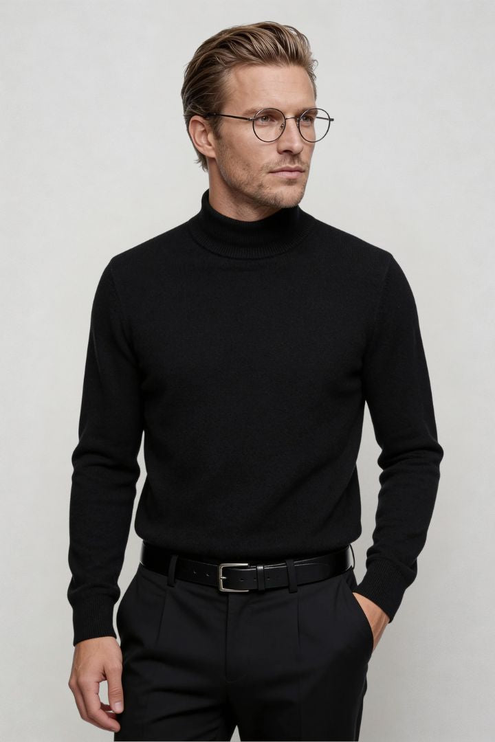men’s brown 100% wool crewneck sweater lightweight smart casual pullover side pose
