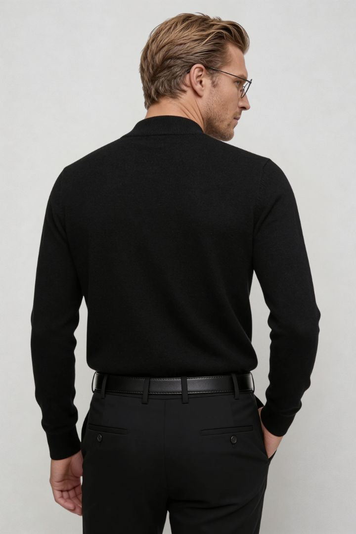 men’s brown 100% wool crewneck sweater lightweight smart casual pullover back view