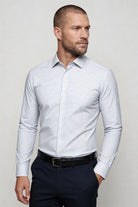 men’s modal dress shirt striped wrinkle resistant stretch button down white side pose
