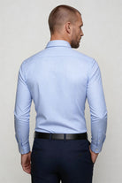 men’s modal dress shirt striped wrinkle resistant stretch button down in blue back