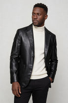 Men’s tailored vegan leather blazer slim fit structured dress jacket front