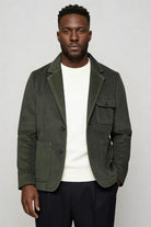 Men’s olive green corduroy blazer jacket with retro tailored fit