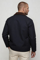 Lavencio Men’s cotton field jacket with corduroy collar and utility pocket design navy back 