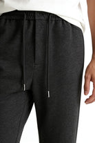 Mens wool blend drawstring trousers charcoal close-up view